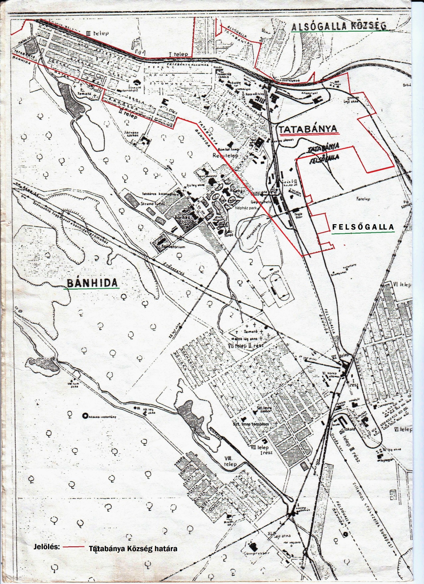 Tatabánya nagyközség határa 1947-ig ( piros vonal)